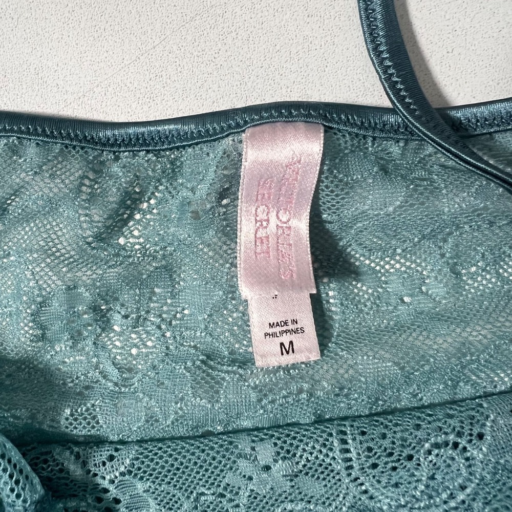 Victoria's Secret Baby Doll Lace Camisole Women M Teal Sheer Floral Fairy Y2K - Picture 3 of 7
